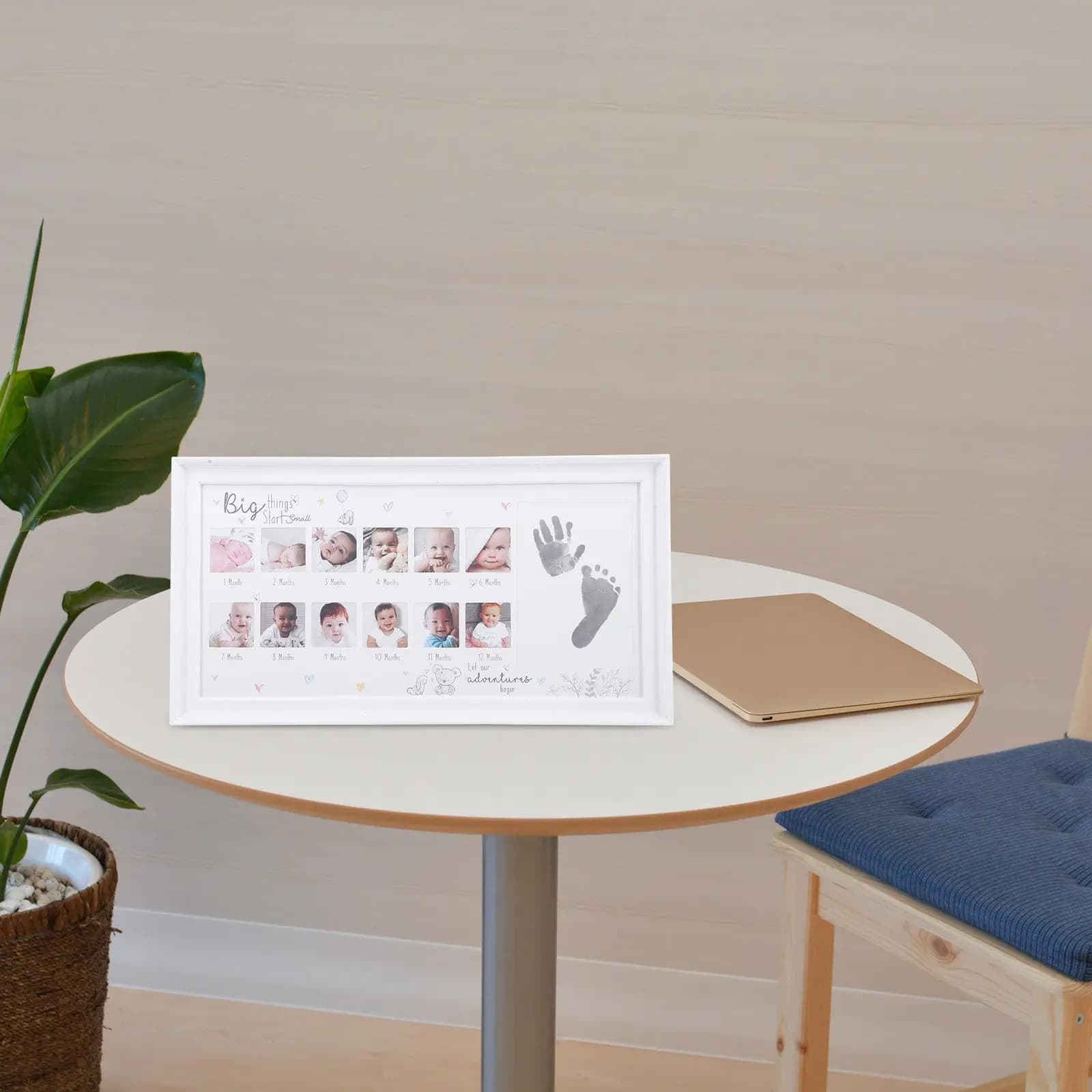 Baby Handprint Footprint Frame First Year Picture Holder 12 Photo Display Milestone Growth Record Infant Commemorative Gift