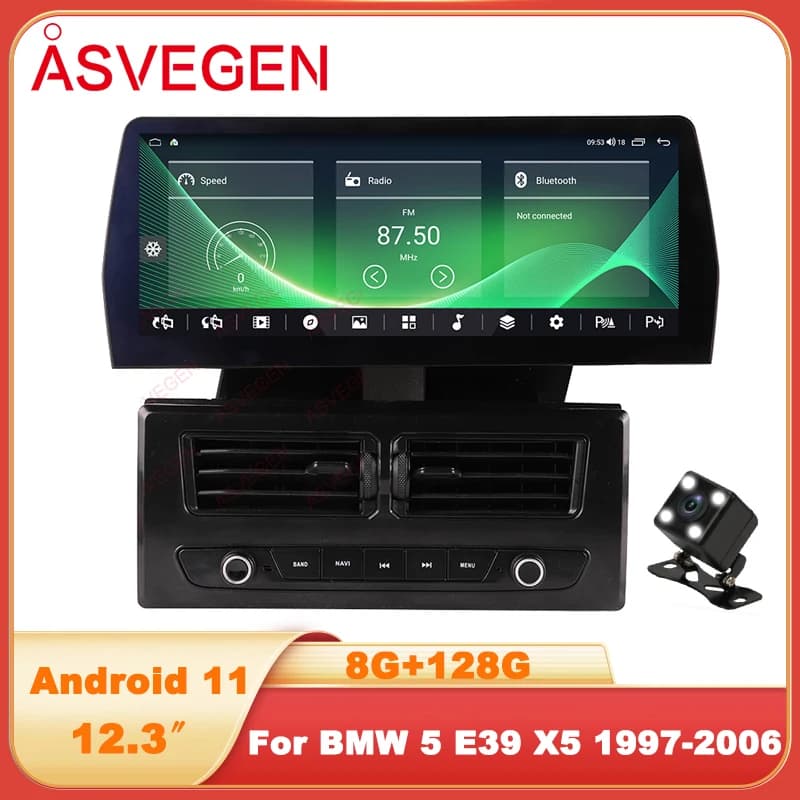 Autoradio Android 13 da 12.3'' per BMW Serie 5 E39 X5 E53 M5 1997-2006, Navigazione GPS, CarPlay Wireless, WiFi, Stereo 4G