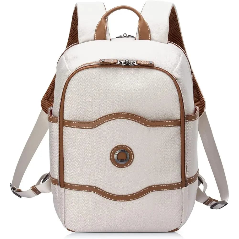 Zaino da Viaggio per Laptop 2.0 - 14 Pollici, Tessuto Riciclato Resistente all'Acqua, Dettagli in Pelle Vegana, Fascia Smart per Trolley, Angora