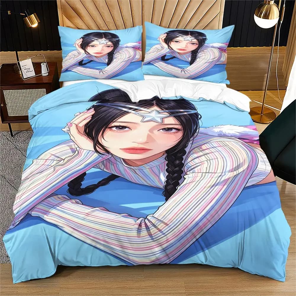 Rainbow Stripe Cartoon Print Duvet Cover Set Comforter Cover Bedding Set No Filler Summer Home Bedding Supplies