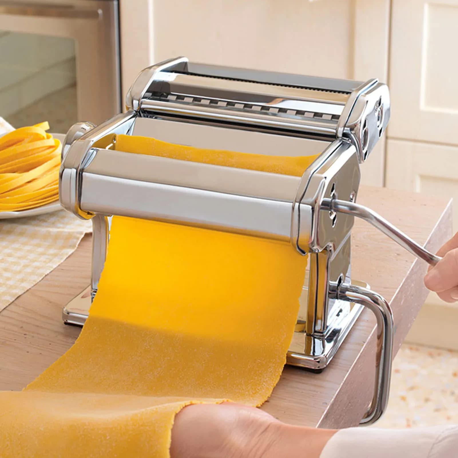 Macchina per noodle a manovella Macchina per pasta con rullo per pasta in acciaio inossidabile 7 impostazioni di spessore 0,5‐2,5 mm Accessori da cucina