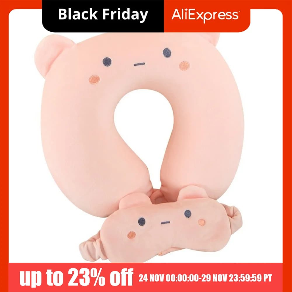 Cuscino a U Carino e Confortevole, Supporto Portatile da Viaggio per il Collo, Ergonomico, con Mascherina per Occhi a Lento Ritorno per Dormire
