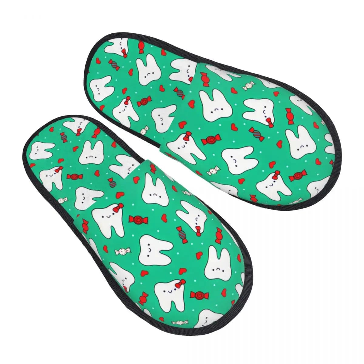 Women's Happy Teeth and Candy Soft memory foam Dentist Slip On Spa Slipper Shoes