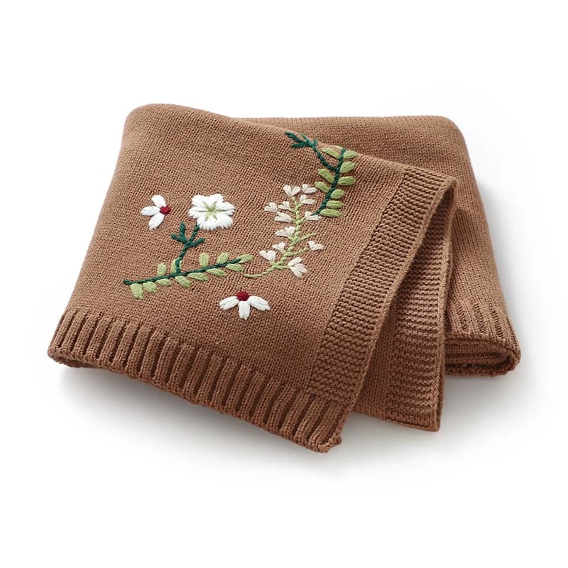 Coperta per Neonati in Maglia, 90*70CM, per Lettino e Passeggino, con Ricamo Floreale e Motivo a Quadri, Super Morbida