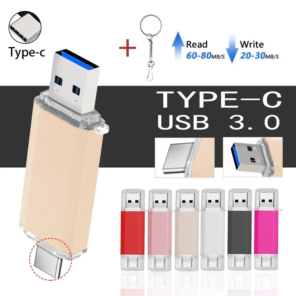 Chiavetta USB 3.0 di tipo C 2IN1 Chiavetta USB 64 GB con logo personalizzato gratuito Pen Drive 32 GB Mini Memory Stick in metallo 16 GB per telefono Samsung U Dick 8 GB
