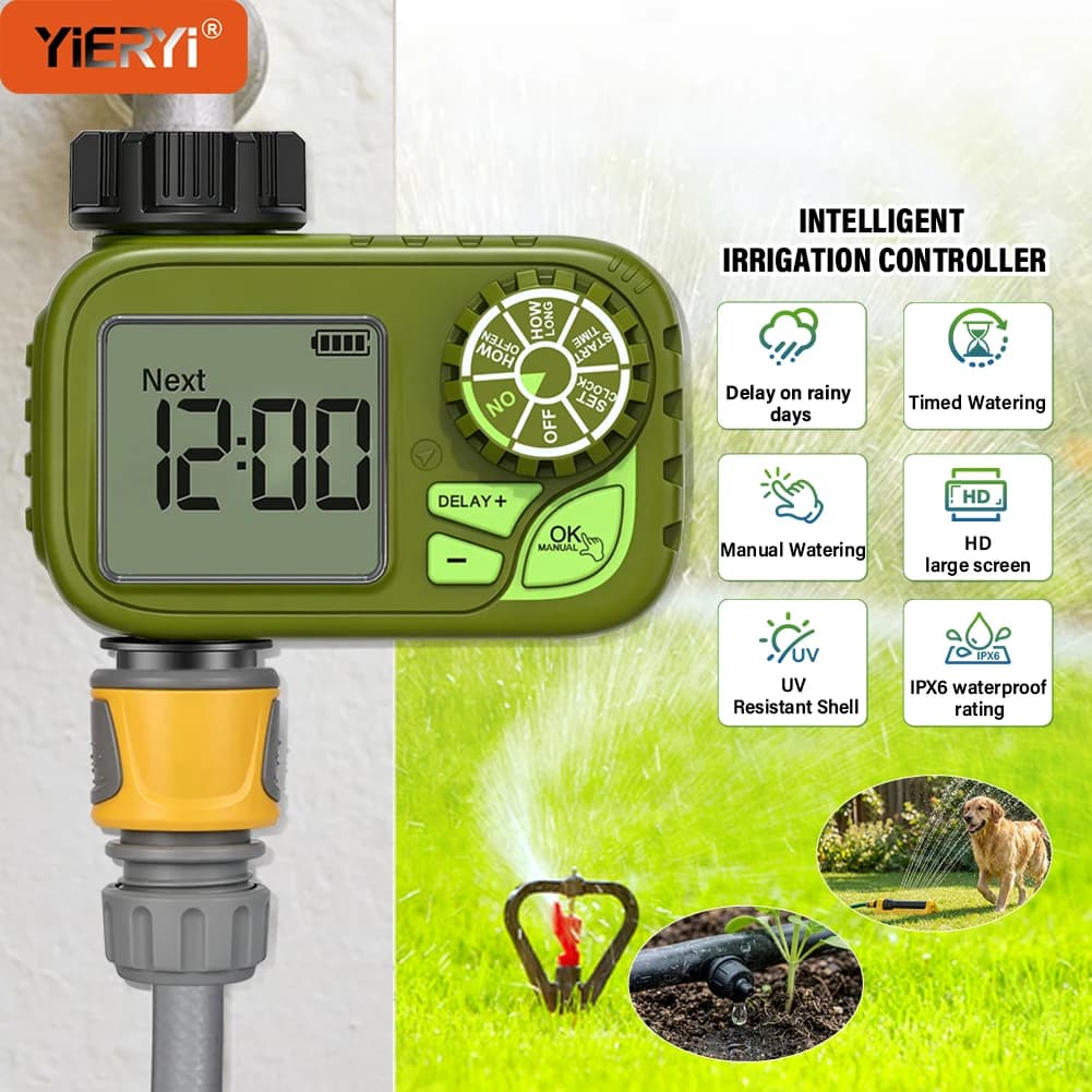Garden Water Timer Automatic Irrigation Controller 21 Programs Rain Delay IPX6 Waterproof Digital Hose Timer for Lawn Drip