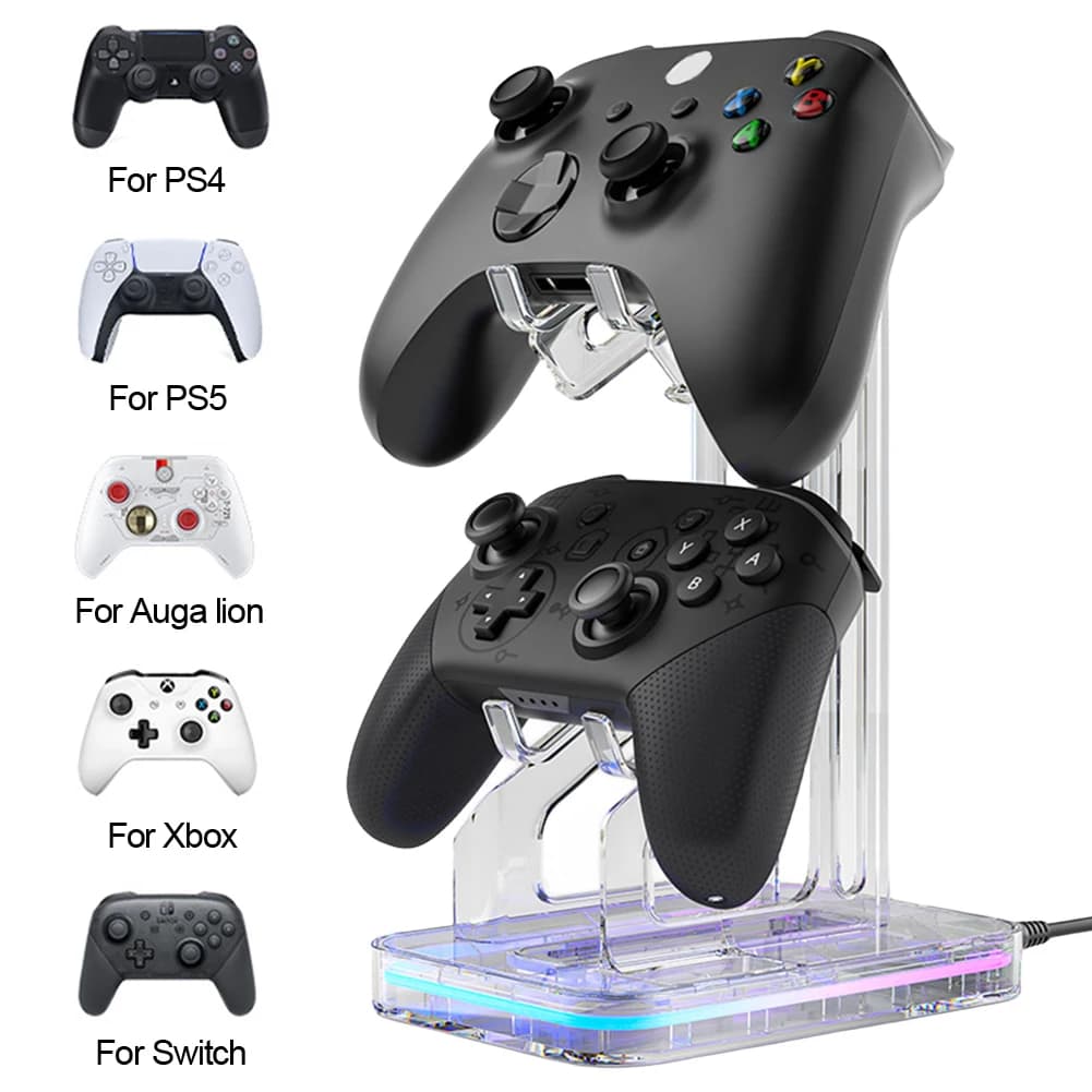 Supporto per Controller di gioco doppio RGB supporto per Gamepad in acrilico trasparente per Switch Pro/PS5/Xbox Series X/PS4/PS2/PS3 accessorio per Rack Joystick