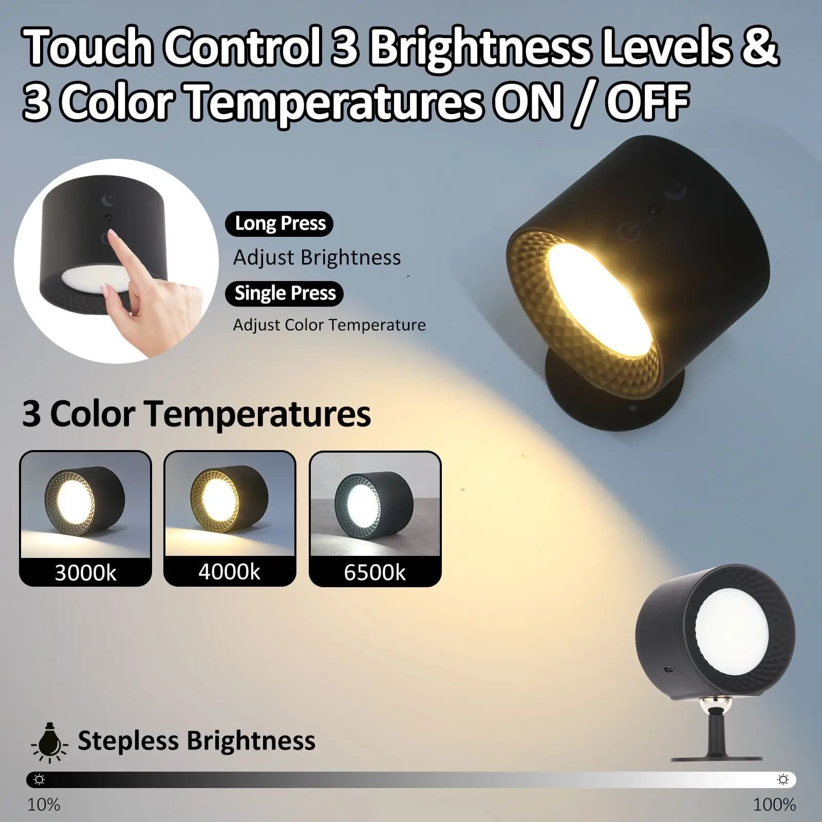 Lampada da parete magnetica a LED Ricarica Camera da letto Testa del letto Decorazione dell'atmosfera Lettura Riprese Comodino Luce interna a doppia testa