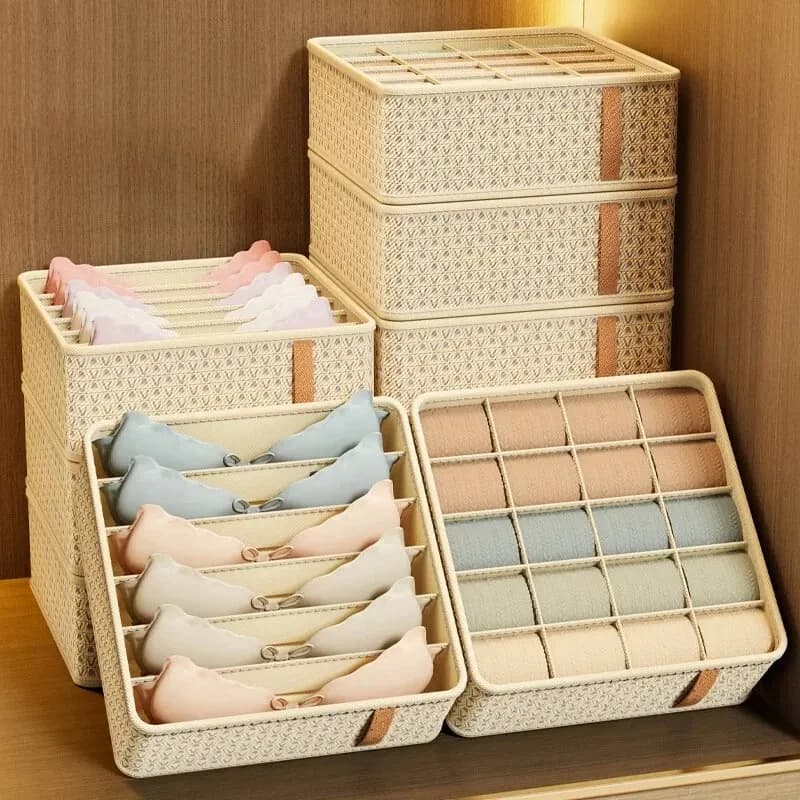 1pc Khaki/Vino Rosso Non Tessuto Multi Grid Biancheria Intima Calzino Scatola di Immagazzinaggio Organizzazione e Stoccaggio Armadio Domestico