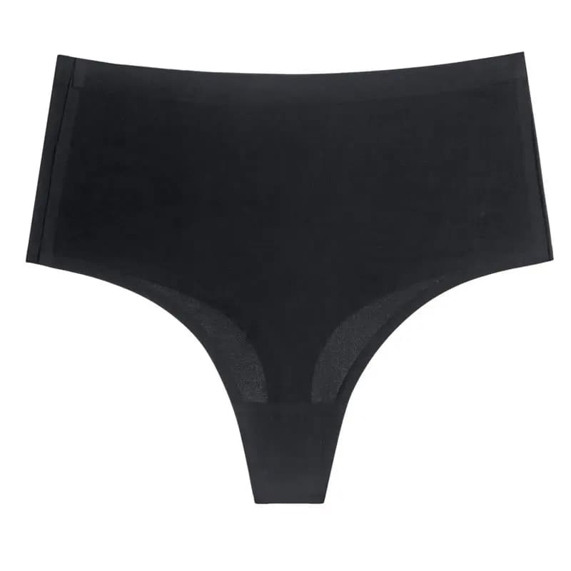 3XL Plus Size Ice Silk Thongs for Plump Women High Waist Seamless Solid Underwear Large Shapewear Abdomen Hips G-String T-Back