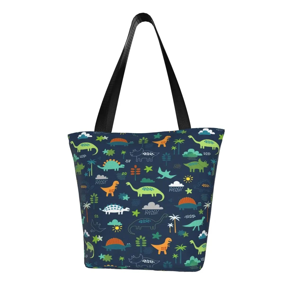 Borsa Shopper Personalizzata con Simpatico Motivo Dinosauro, Riutilizzabile, in Tela, per la Spesa, con Tracolla