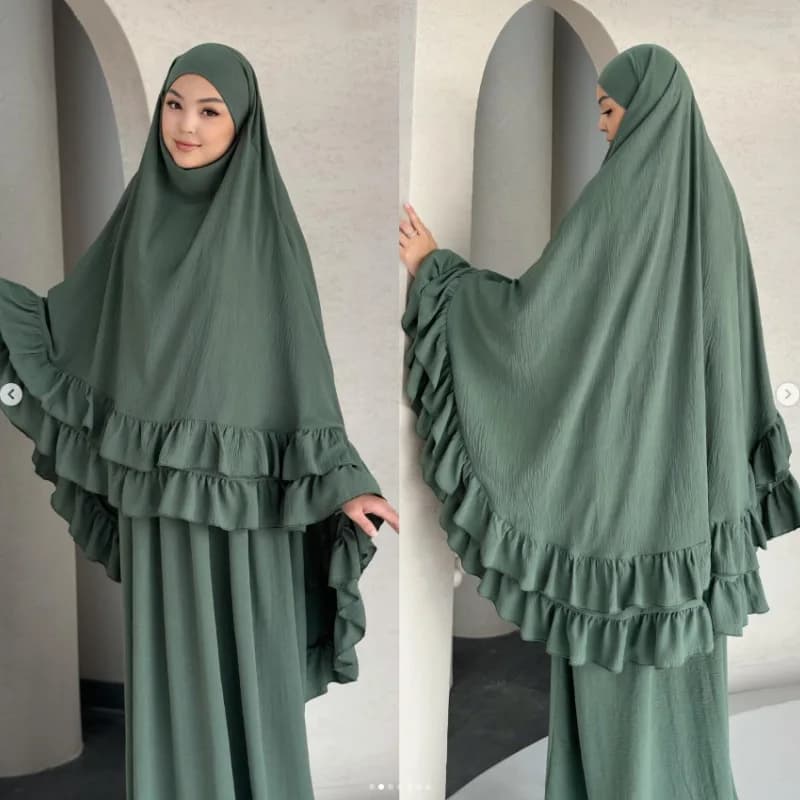 Eid Donne Preghiera Indumento Vestito 2 Pezzi Set Lungo Khimar Musulmano Abaya Dubai Abiti Da Festa Caftano Robe Longue Abiti Largos