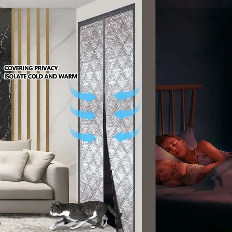 Tenda per porta in cotone autoadescante magnetica calda e antivento per cucina, ombreggiatura e isolamento ispessiti, facile da installare