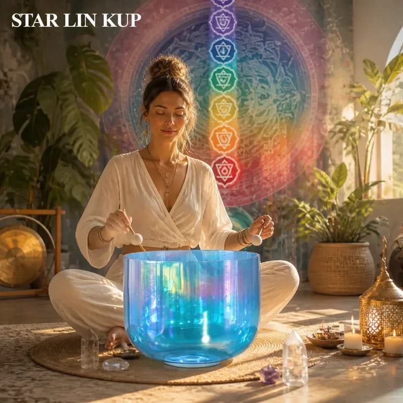 STAR LIN KUP 7 Inch Blue Cosmic Light Alchemy Clear Quartz Crystal Singing Bowl for Sound Healing Therapy Meditation Yoga