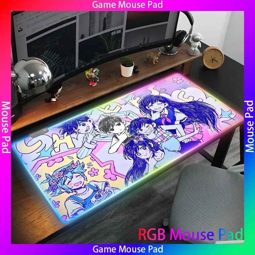 Hot Videogioco O_omori RGB Mouse Pad LED Tappetini per mouse per giocatori di grandi dimensioni Luminoso Kawaii Simpatico tappetino da scrivania Tappetino per tastiera e-sport di fascia alta