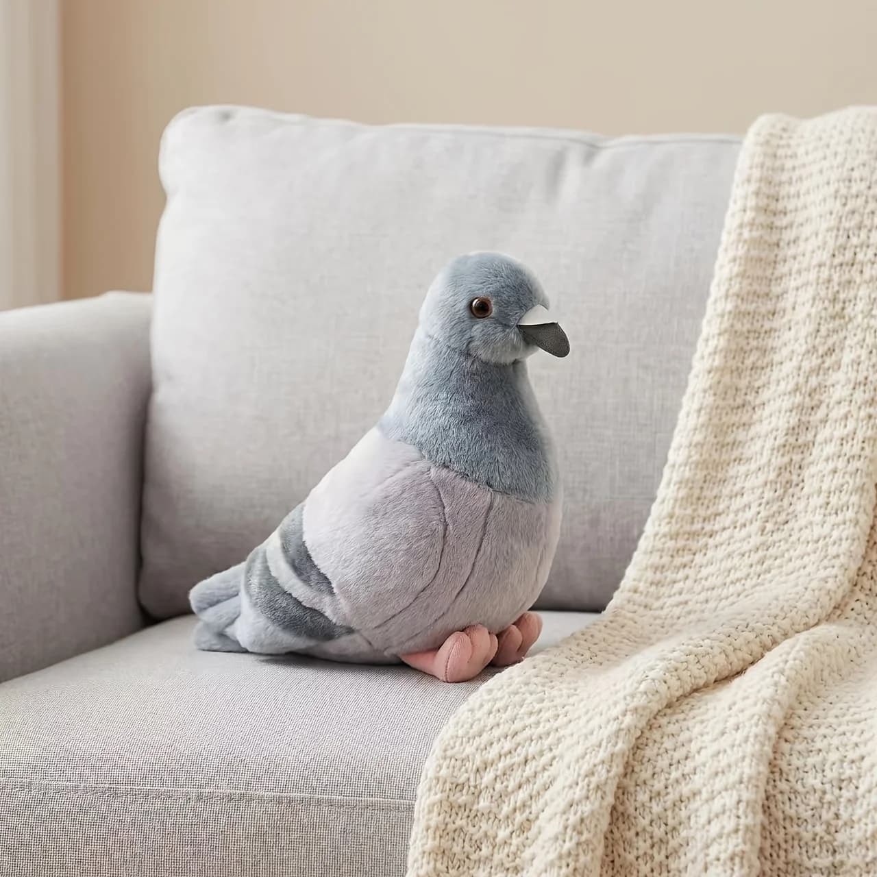 Realistic Grey & White Pigeon Plush Toy, Cute White Dove Stuffed Animal, Soft Bird Plushie Decor Gift for Kids Home Party