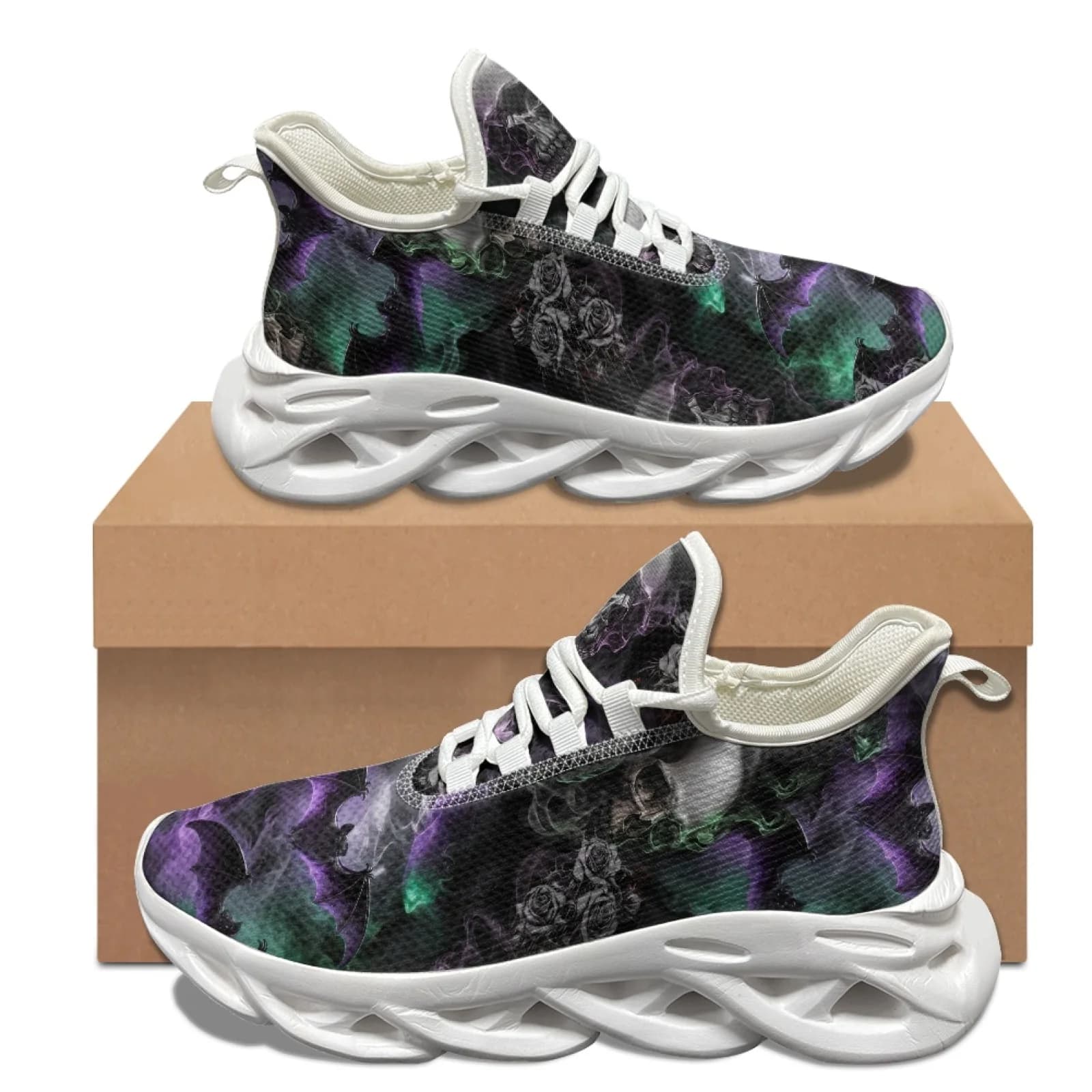 XIXIRIMIDO Bats Skulls Blade Running Shoes Women's Lightweight Sneakers Men's Commuter Shoes Comfortable Breathable Soft 35-48
