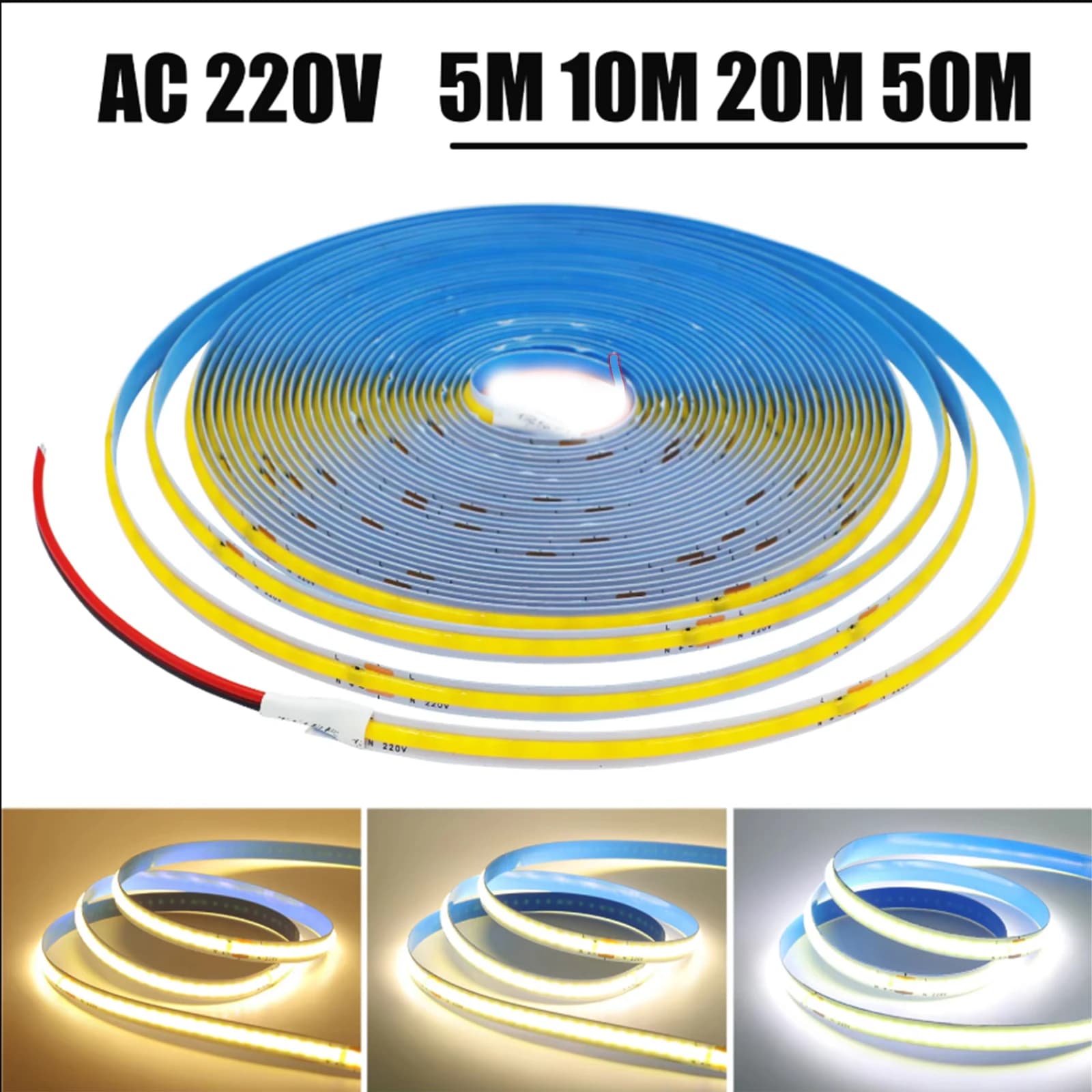 5M 10M 20M 50M/Rotolo Strip COB AC 220V 240Leds/M IP20 3000K 4000K 6000K Driver Built In Decorations For Home Flexible Tape Corda HA CONDOTTO LA Luce