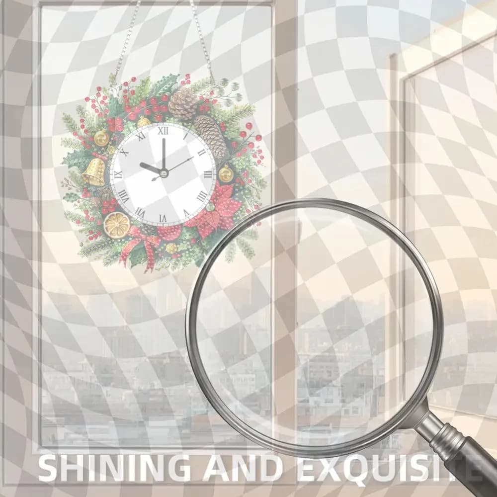 Orologio 2D piatto fai da te a forma di ghirlanda natalizia con diamanti, ciondolo artistico, decorazione da parete per la casa, artigianato
