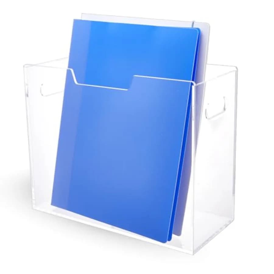 Organizzatore per Documenti in Acrilico 31x14x25cm, Portadocumenti Rettangolare Formato Lettera, Porta Documenti da Scrivania con Manici, Trasparente