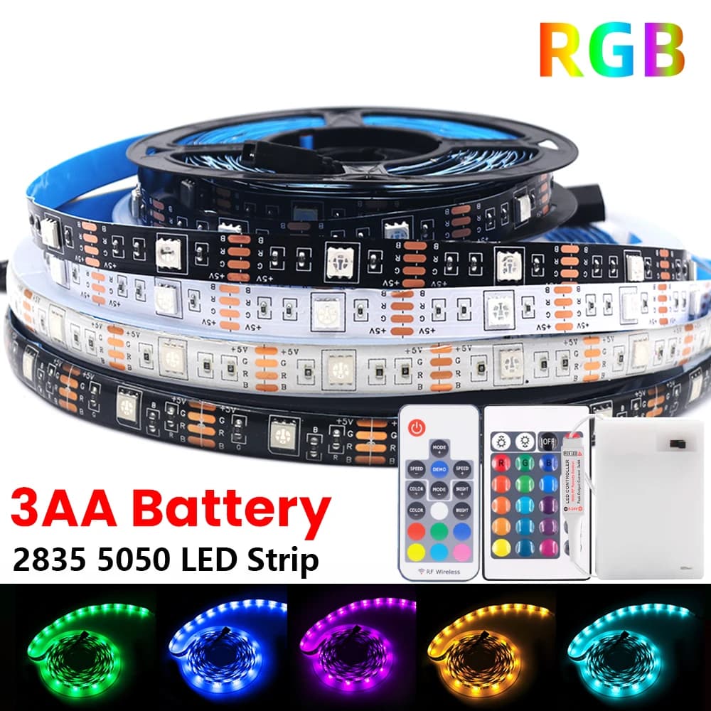 DC 5V 5050 RGB Striscia LED Luce alimentata a batteria Nastro impermeabile Strisce LED stabili Decorazione per interni ed esterni Telecomando