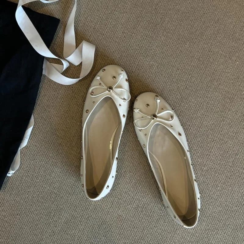 Scarpe singole da donna con fiocco, mocassini in pelle verniciata, scarpe arrotolabili con punta tonda, scarpe basse da damigella d'onore da donna