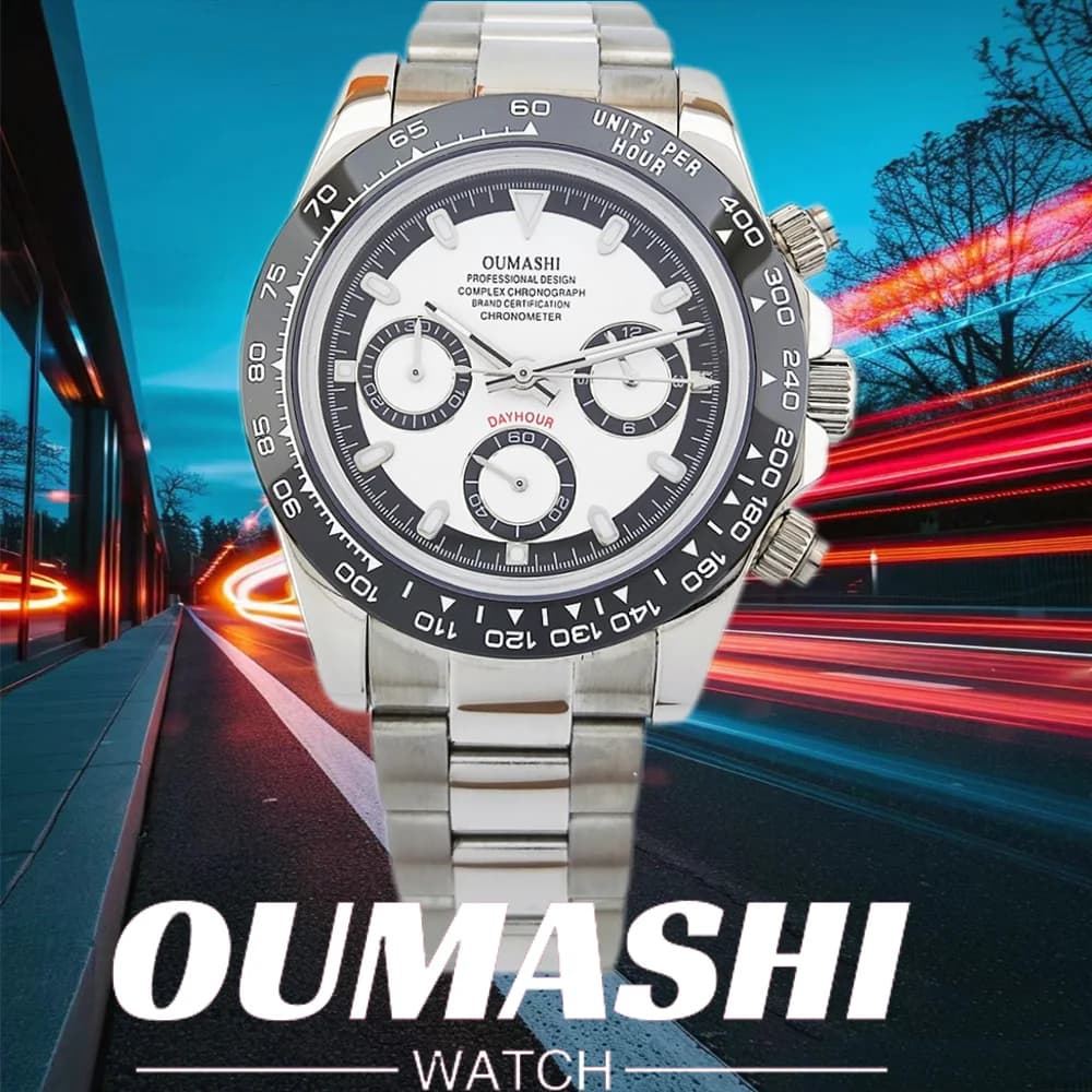 Orologio sportivo da uomo al quarzo VK63 cronografo vetro zaffiro acciaio inossidabile intenso luminanza verde cinturino in velcro 10BAR impermeabile