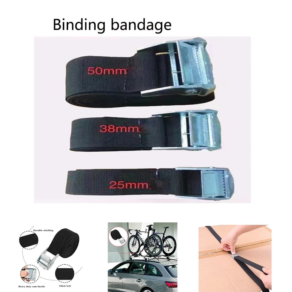 Cinghia a cricchetto resistente da 5M, corda di tensione per auto, cinghia di fissaggio per bagagli, merci, per camion, moto, bici, barca