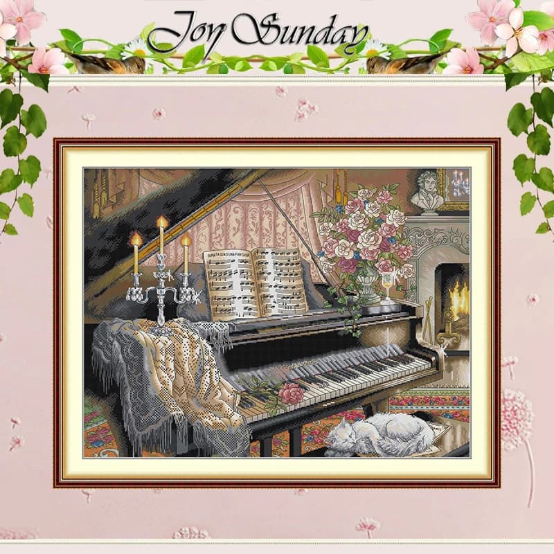 Piano Sonata Patterns Counted Cross Stitch Set DIY 11CT 14CT 16CT HD Stamped DMC Cross-stitch Kit Embroidery Needlework Crafts