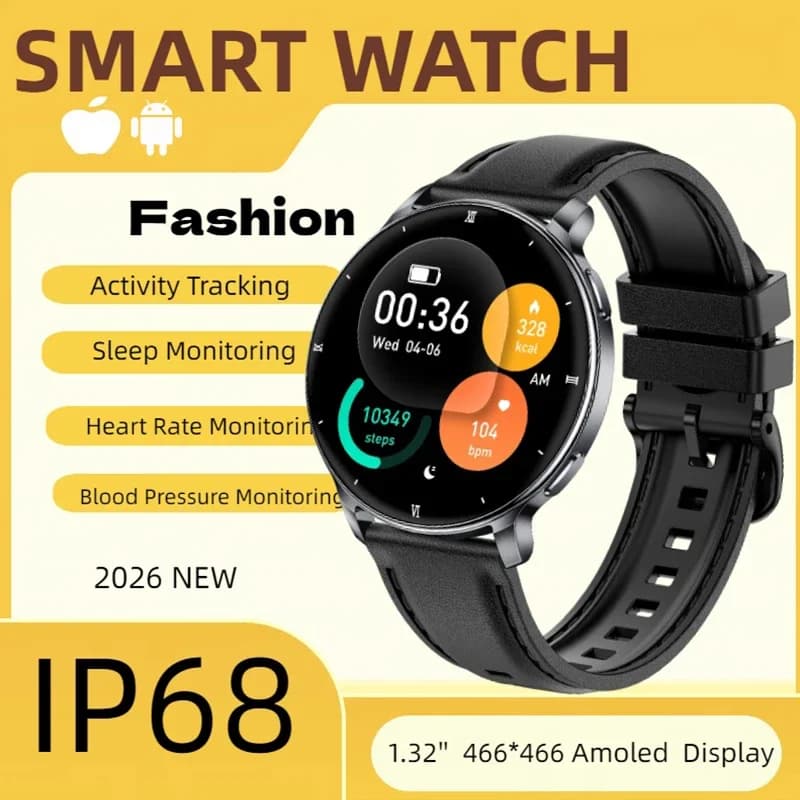 Smartwatch 2026 alla Moda per Donne e Uomini con Chiamate Bluetooth, Monitoraggio Frequenza Cardiaca e Pressione Sanguigna, Impermeabile IP68, Compatibile con Android e iOS