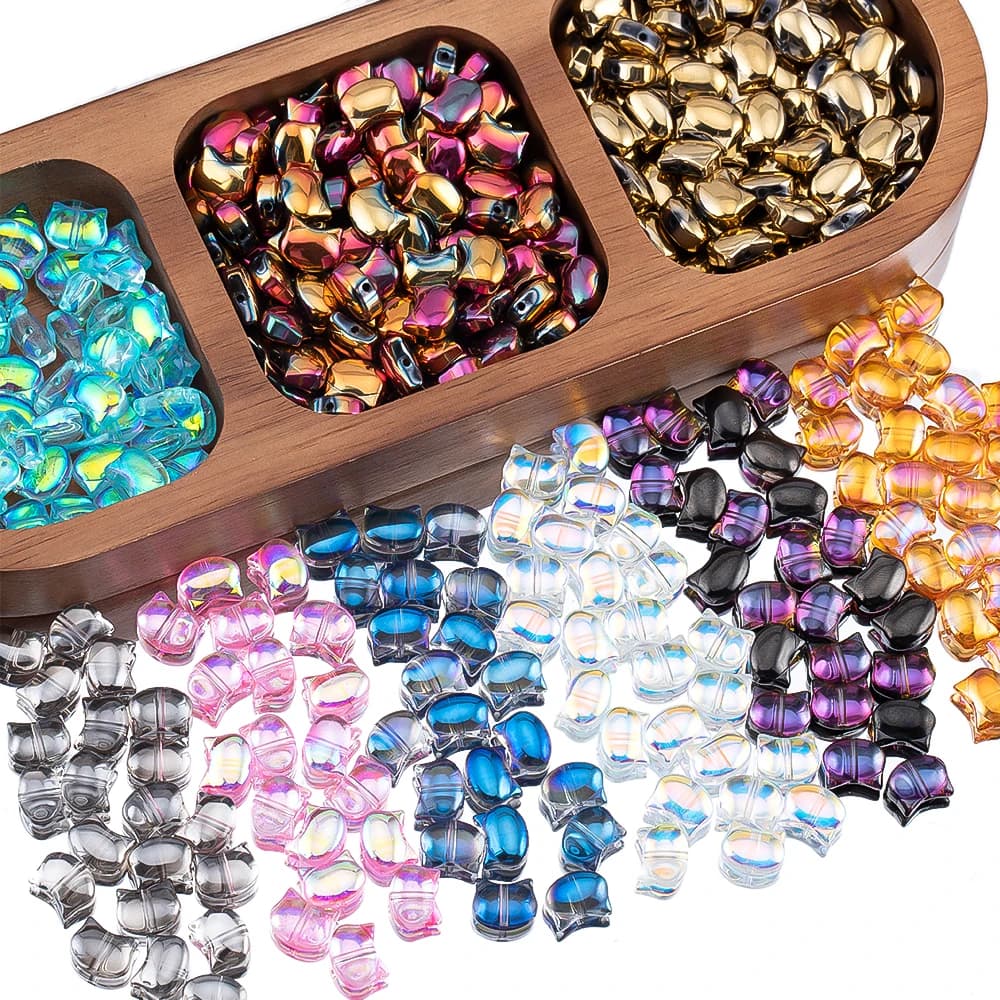 50 perline distanziatrici in vetro colorato con testa di gatto per bracciale fai da te, collana, catena per cellulare e accessori per la creazione di portachiavi