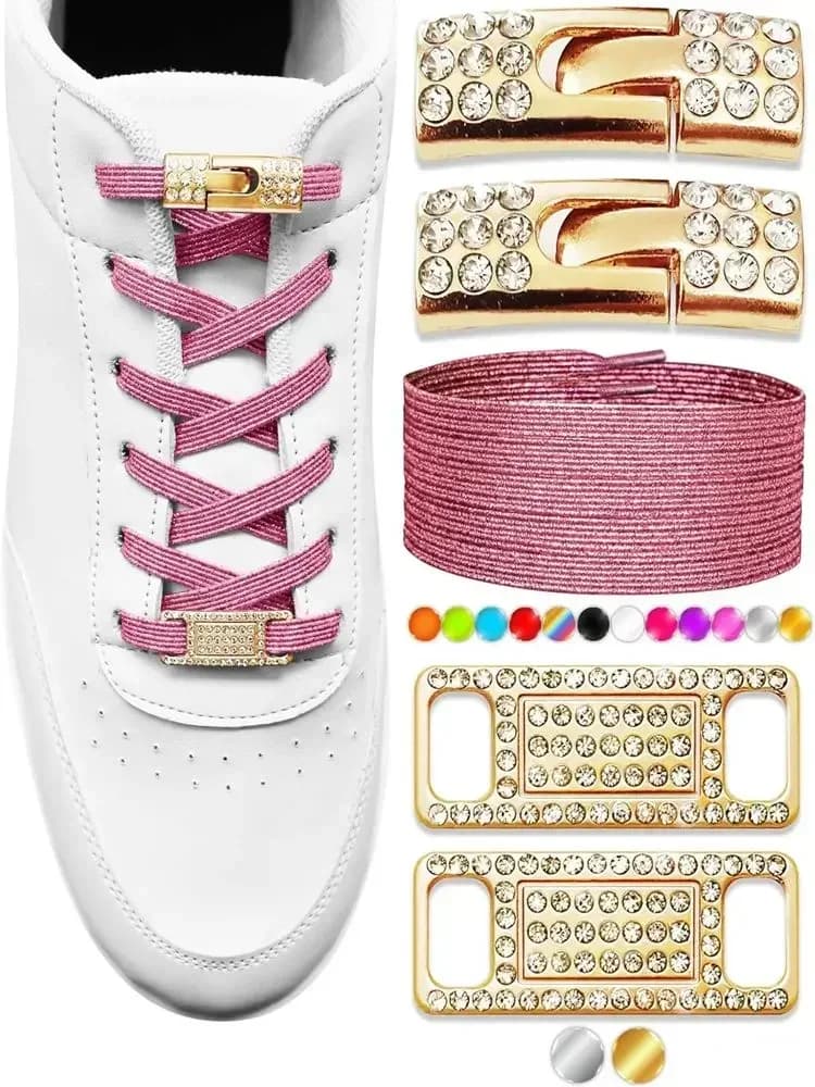 Lacci per scarpe elastici senza cravatta con diamanti scintillanti, serrature incrociate, ciondoli per lacci per scarpe da ginnastica da donna, lacci in metallo AF1 con fibbia intelligente di lusso
