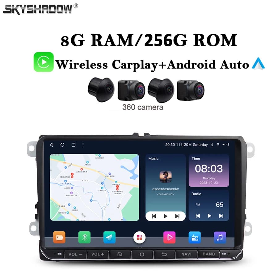 360 8G + 256G IPS DSP Carplay Auto Android 13.0 Lettore DVD per auto GPS MAP WIFI Bluetooth Radio per VW Golf Polo Jetta Tiguan Passat