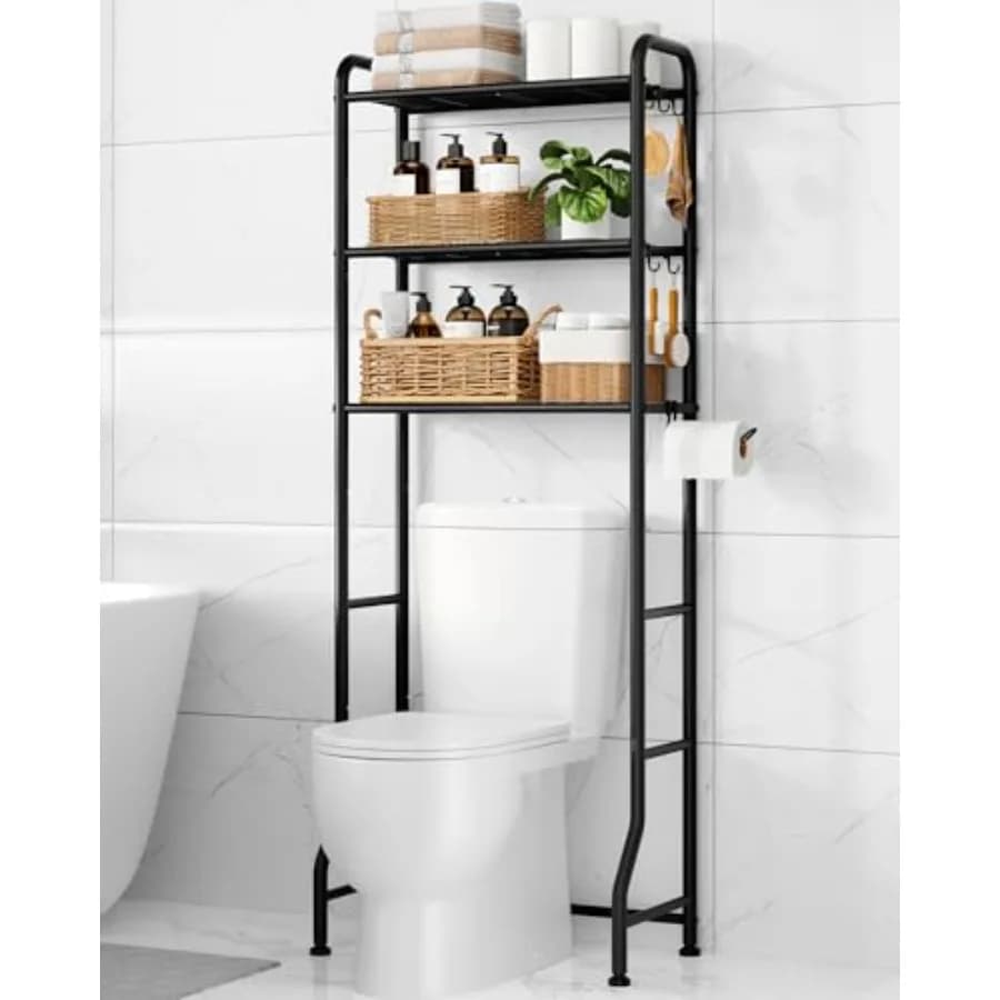 Kiture Scaffale per WC - Scaffale per organizer da bagno in metallo sopra WC sopra l'armadietto portaoggetti per WC con portarotolo