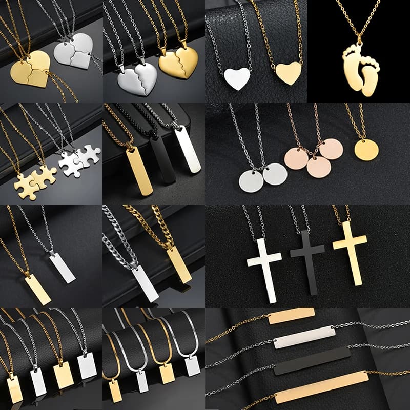 Multiple Styles Blank Geometric Necklace To Record For Men Women Stainless Steel Pendant High Quality Jewelry Gifts Wholesale