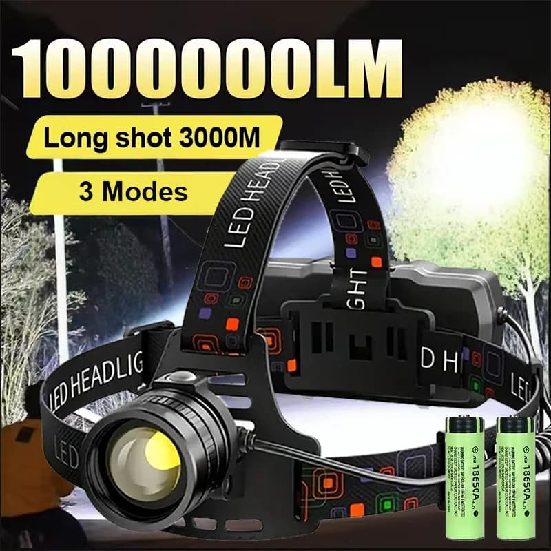 Potente lampada frontale a LED ricaricabile telescopica zoomabile lampada frontale da lavoro impermeabile per esterni torcia frontale ad alto lume