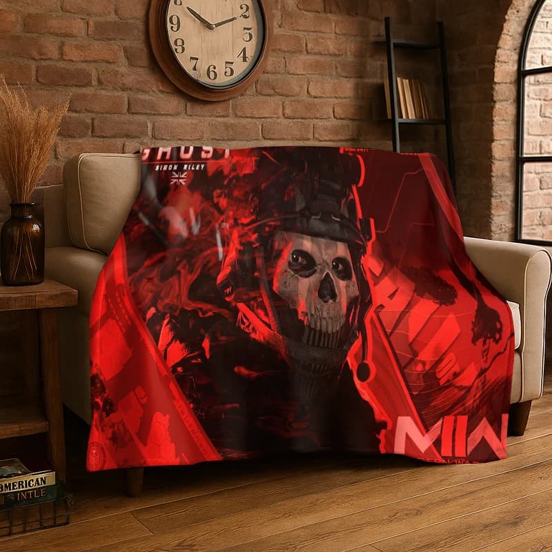 Coperta in Flanella con Motivi del Gioco Call of Duty COD, Morbida e Calda per Camera da Letto, Soggiorno, Viaggi, Campeggio e Picnic