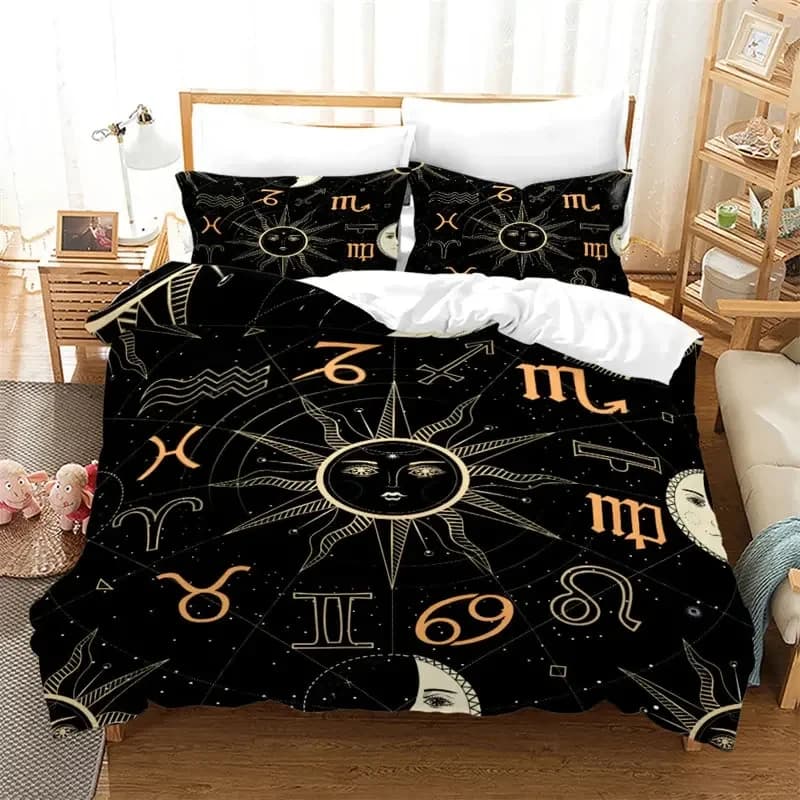 Copripiumino Sole e Luna Set biancheria da letto in microfibra Galaxy Nero Costellazione Astrologia Copripiumino King per ragazzi Ragazze Adolescenti