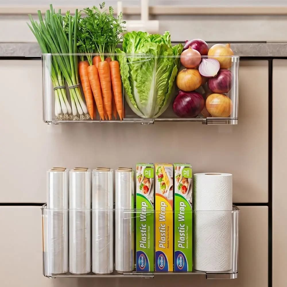 Transparent/White Cabinet Door Storage Basket Retractable Hanging/Free-standing Onion Storage Box Large Capacity Space Saving