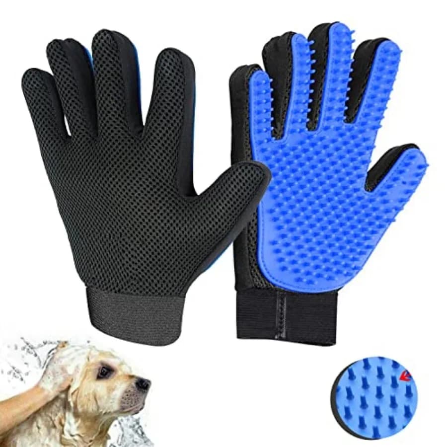 Guanto Generico per la Toelettatura degli Animali Domestici Blu - Perfetto per Cani, Gatti, Conigli con Pelo Corto e Lungo, Multiuso per Bagno, Massaggio e Toelettatura