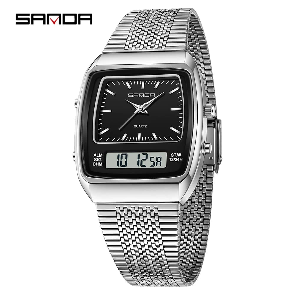 SANDA 3393 Multifunctional fashion electronic quartz watch with double display Casual light watch for men and women