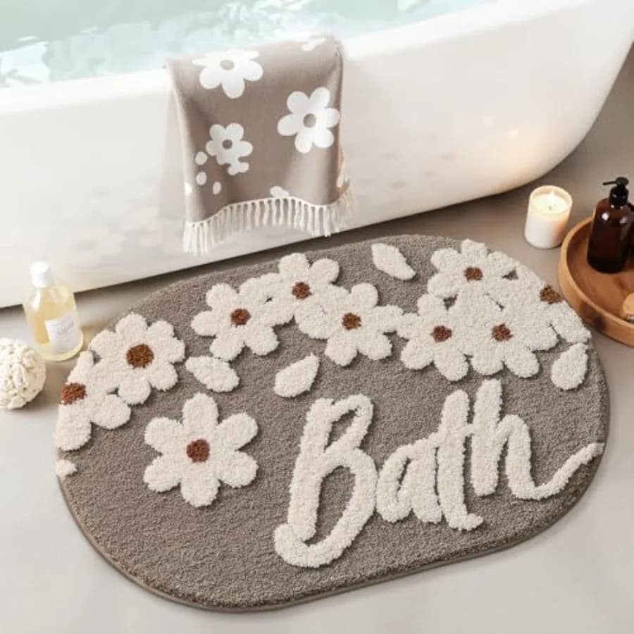 Tappetini da Bagno Daisy Carini Antiscivolo con Base in Gomma Ultra Morbidi Assorbenti Lavabili Asciugatura Rapida in Microfibra Premium