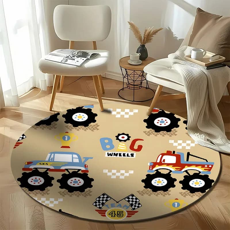 Free shipping! Kids' Room Monster Truck Play Rug for Fun Racing Adventures round carpet for home sofa bedroom, gift