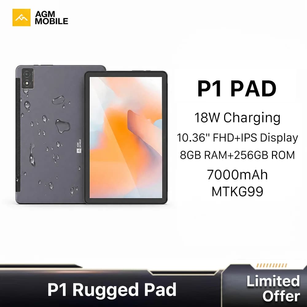 AGM P1 Rugged Tablet Includes Free Drop-Proof Case 10.36 Inch 120Hz FHD 7000mAh Android 13 8G+256G Helio G99 IP68/IP69K/810H