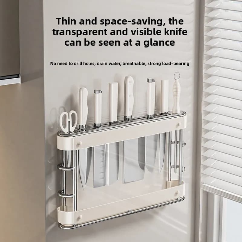 WELLMAX Wall Knife Holder, Kitchen Organizer, Stainless Steel Tool Holder with Drying Function, Separate Wall Mount Holder