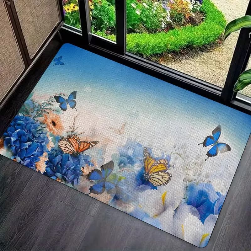 Colorful Flying Insect Floor Mat Durable Non Slip Entryway Rug For Kitchen Bathroom And Nature Inspired Home Use