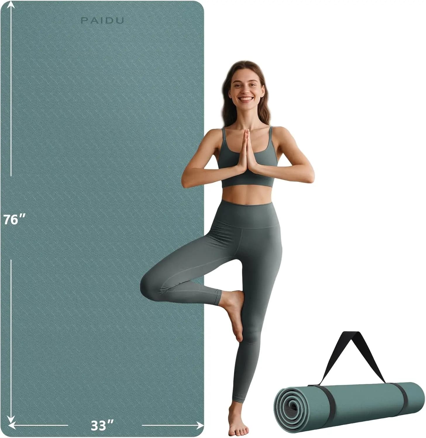 Tappetino Yoga Extra Lungo e Largo 76x33x0.4 Pollici, Antiscivolo e Spesso per Esercizi in Casa e Palestra