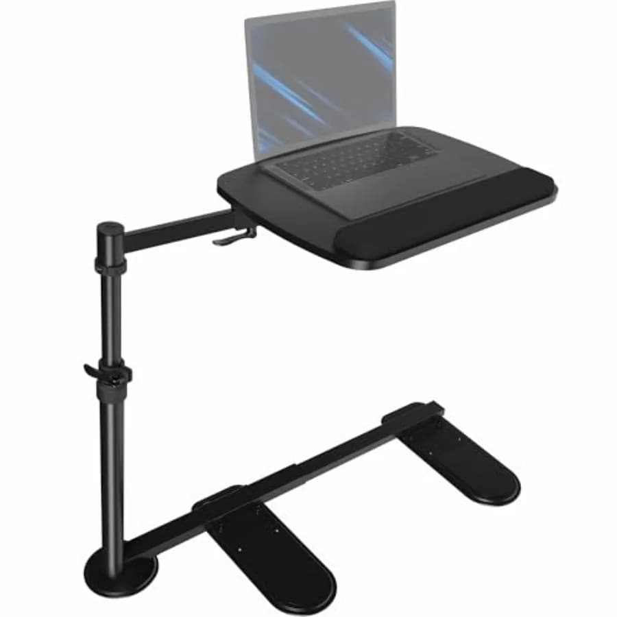 Tavolino Girevole da 20 Pollici per Divano, Scrivania per Laptop per Lavoro Remoto: Braccio Oscillante Regolabile in Altezza in Alluminio Nero, Portatile per Poltrona Reclinabile
