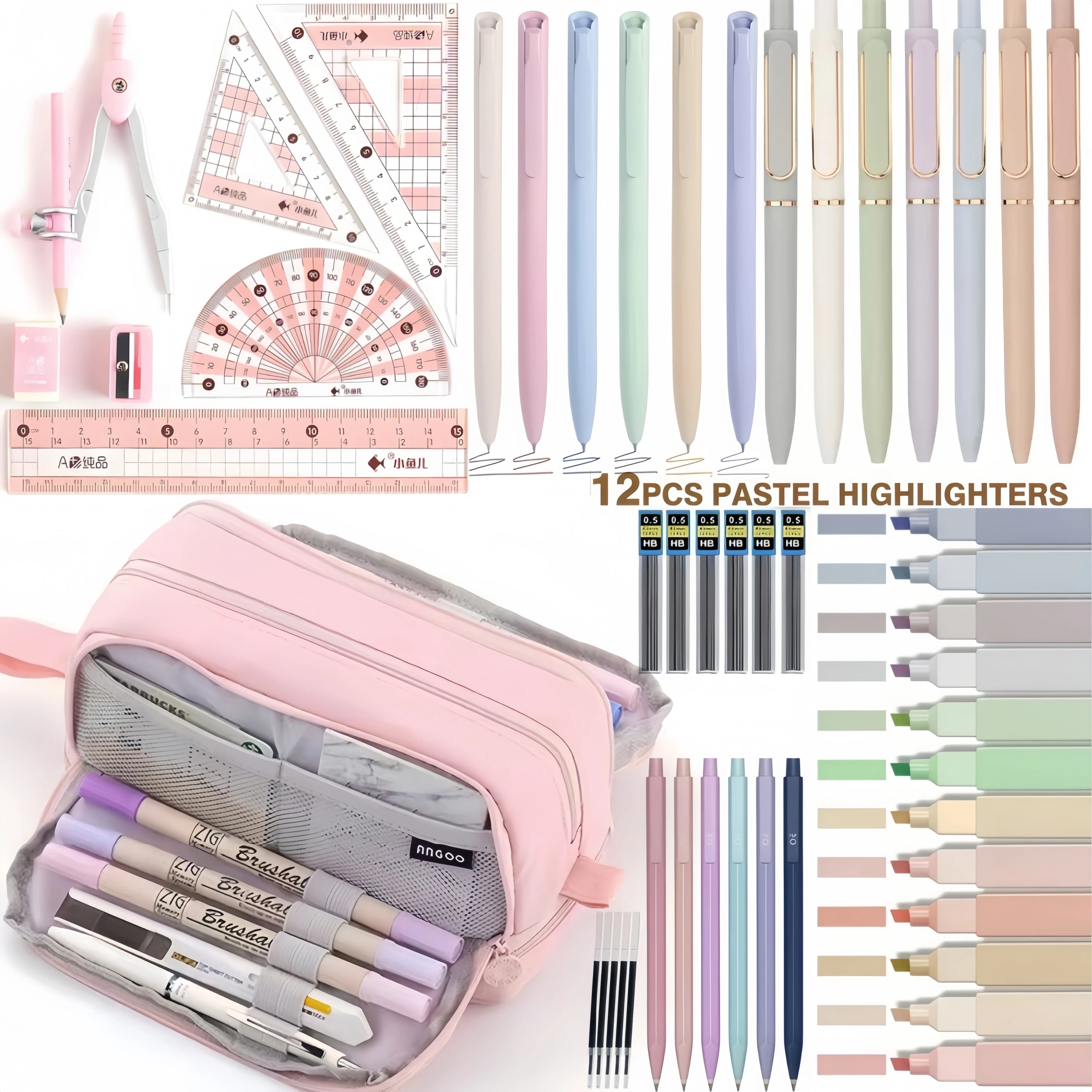 Set di 51 Articoli Scolastici, Astuccio, Evidenziatori, Penne Gel Nere, Matita Meccanica, Forniture per Ufficio e Scuola, Regali per Donne e Uomini