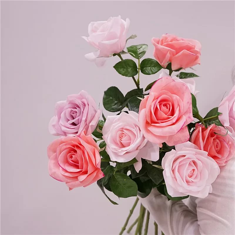 5Pcs Moisturizing Latex Artificial Flowers Rose Real Touch Roses Bridal Bouquet Wedding Decor Home Party Table Floral